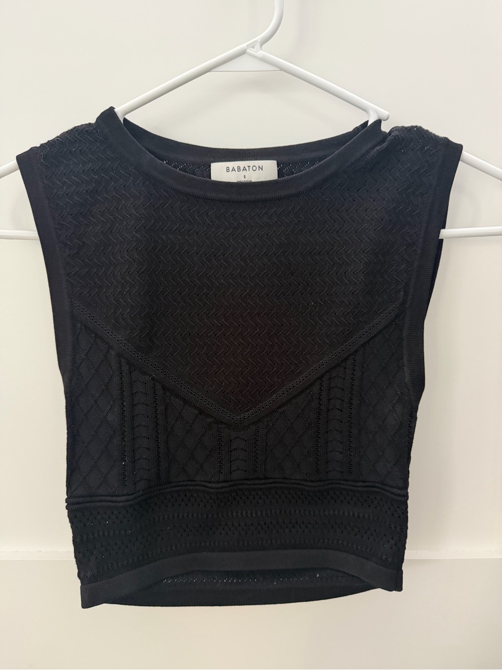 Babaton Black Textured Sleeveless Crop Top from Aritzia